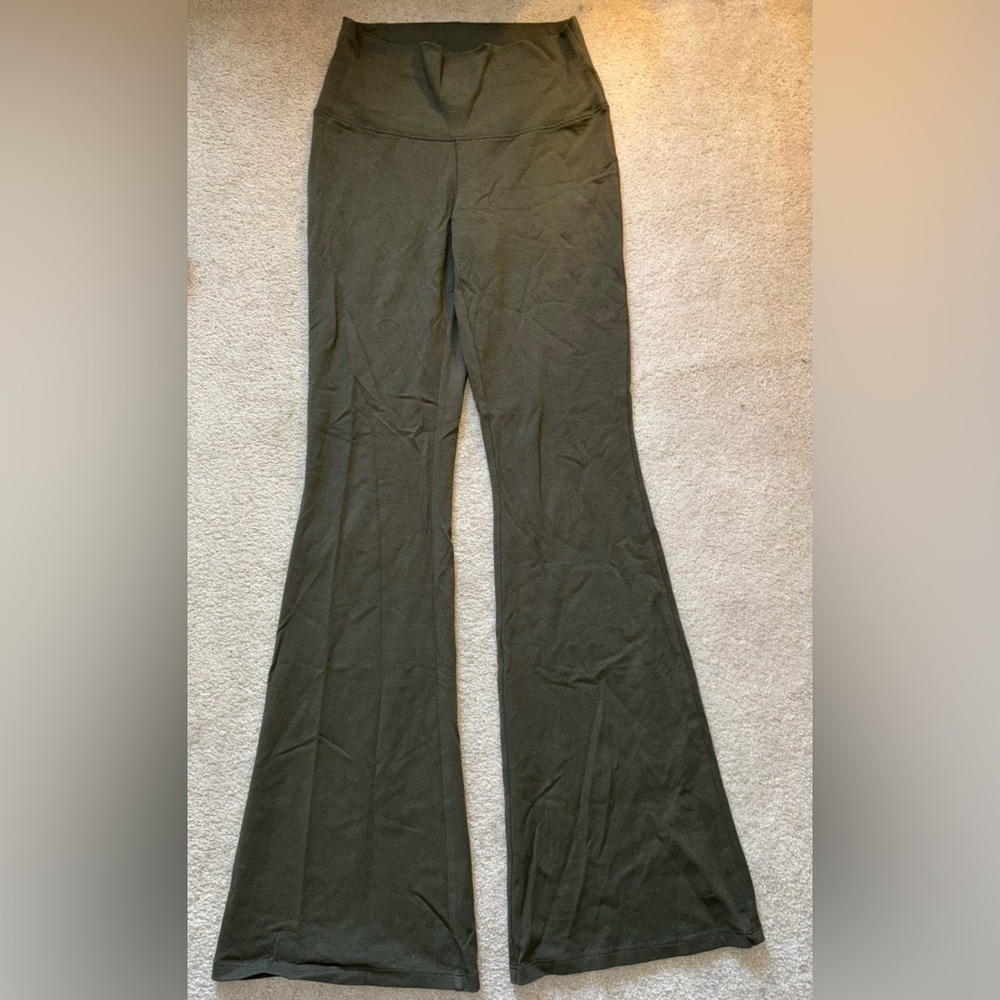 Army green flare leggings